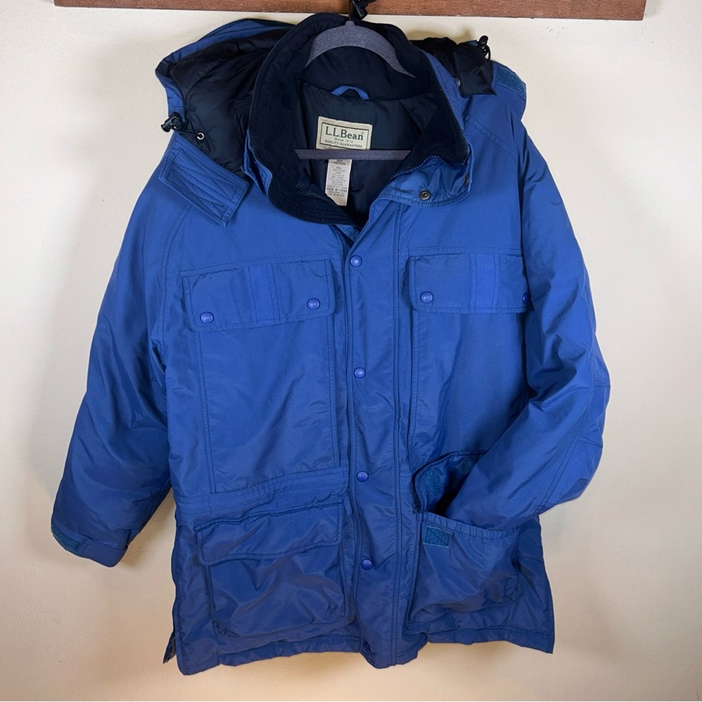 2000s LL Bean Blue Parka Goose Down Insulation Gore-Tex Men’s Medium W/ Hood